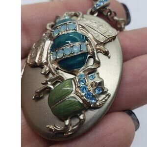Vintage Locket Necklace Bee Beetle Insects Rhinestone Coldwater Creek Big Size